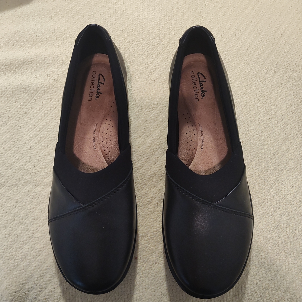 Clarks Women's Black Slip-On Comfort Flats